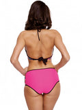 Floral Push-Up Swimsuit with Striped Details and High Bottoms
