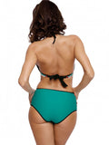 Floral Push-Up Swimsuit with Striped Accents and High Bottoms