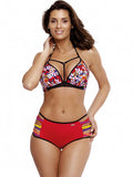 Floral Push-Up Swimsuit with Striped Accents and High Bottoms