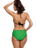 Floral Push-Up Swimsuit with Decorative Stripes and Piping