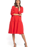 Ruffled Boat Neck Dress with Bouffant 3/4 Sleeves