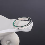 S925 Full Body Sterling Silver Heavy Industry Curve Irregular Avocado Green Double-sided Stone Ring