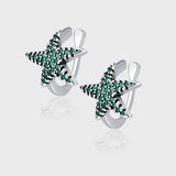 925 Silver Earless Earrings Female Full Diamond Stars Lucky Starfish Earrings - Silver