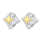 S925 Sterling Silver Gold Silver Contrast Four Bright Star Old Flower Tang Grass Ear Buckle Earrings