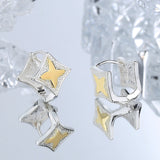 S925 Sterling Silver Gold Silver Contrast Four Bright Star Old Flower Tang Grass Ear Buckle Earrings