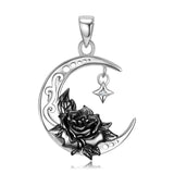 S925 Sterling Silver Black Water Lily And Crescent Necklace Original Niche Design