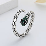 S925 Sterling Silver Emerald Zircon Snakes Fashion Ring