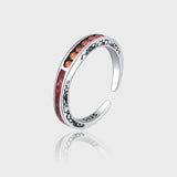 S925 Sterling Silver Exquisite Orange Zircon Set Adjustable Ring